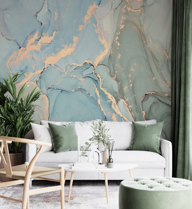 Фотообои зелено-голубой флюид