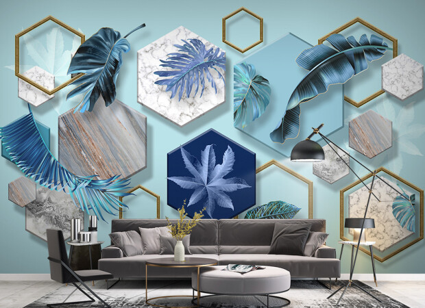 Синие листья в шестиугольниках