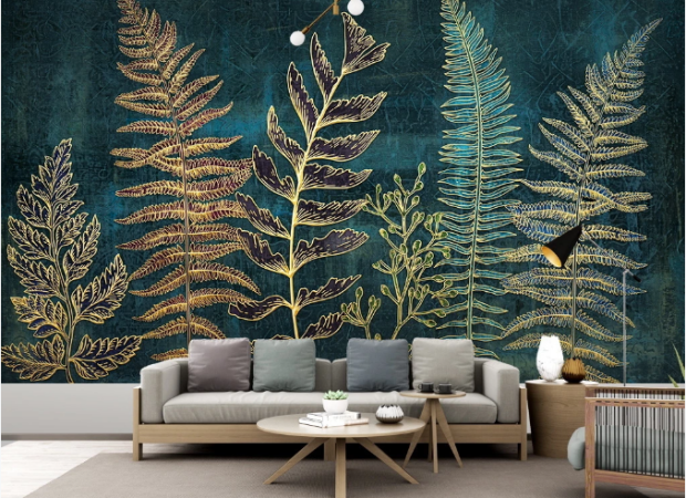 Листья на бирюзовом фоне