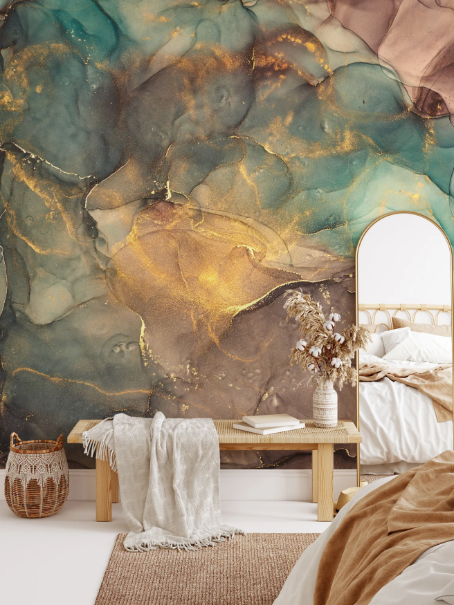 Фотообои коричнево-золотой-зеленый флюид