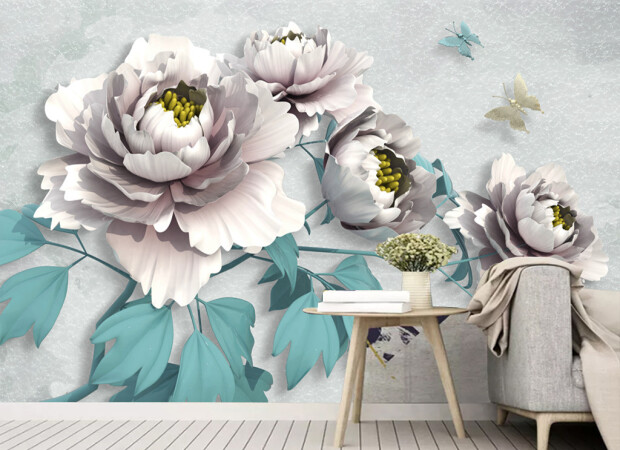 Белые цветы с голубыми листьями