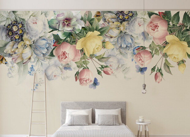 Чайная роза и синие бабочки