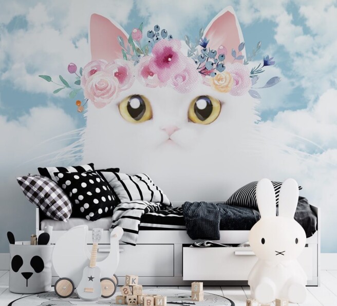 Фотообои котик в веночке