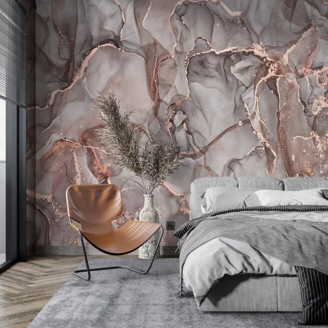 Фотообои флюид с краплением розового золота