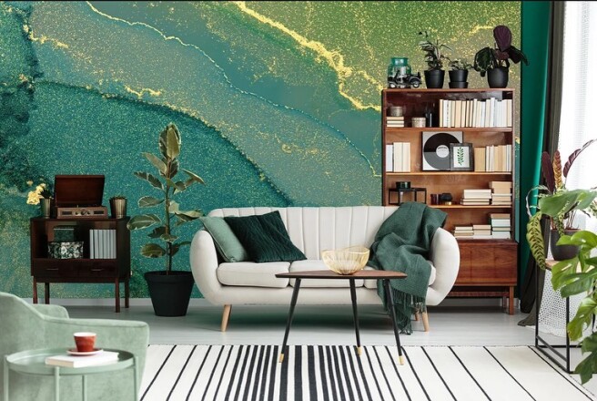 Фотообои зеленый флюид с золотом