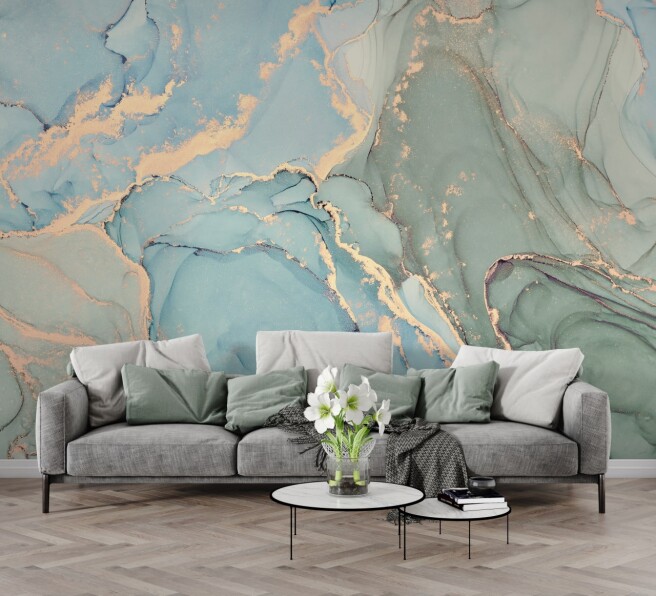 Фотообои зелено-голубой флюид