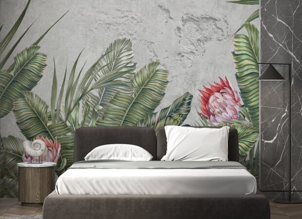 растительность на  фоне штукатурки