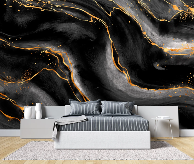 Фотообои черно-золотые волны