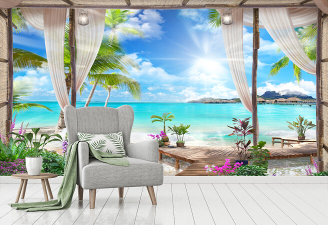 Фотообои бунгало в раю