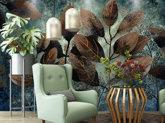 Фотообои Осенние листья на стене