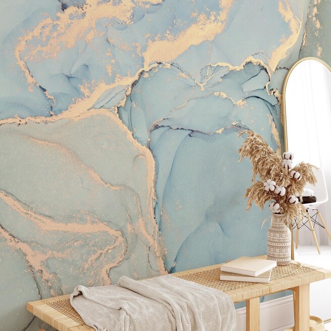 Фотообои зелено-голубой флюид