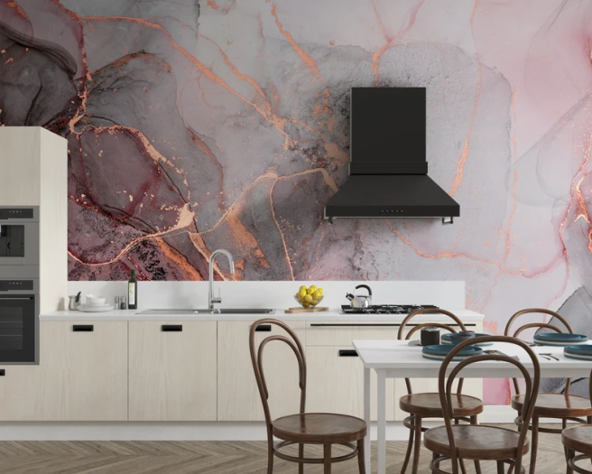 Фотообои розово-серый флюид с насыщенным золотом