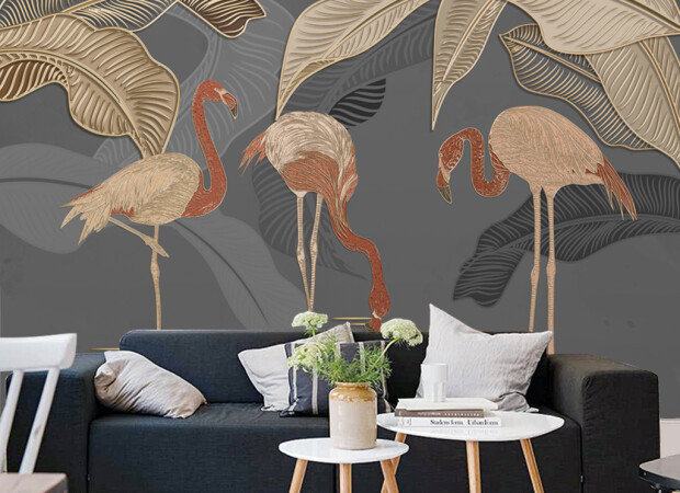 Бронзовые листья и фламинго
