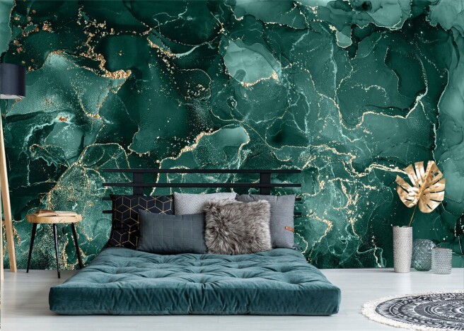 Фотообои изумрудный флюид с вкраплением золота