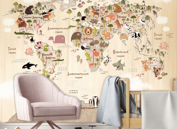 Карта со зверями в теплых тонах