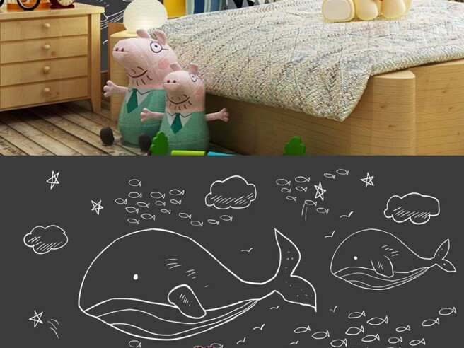 Фотообои Нарисованные киты и рыбки