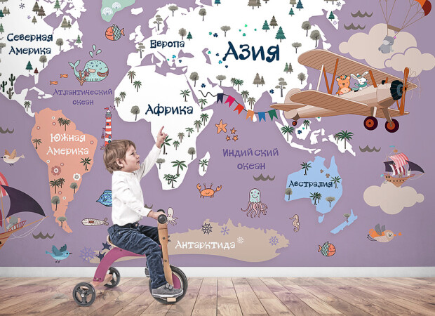 Карта мира в лиловых тонах