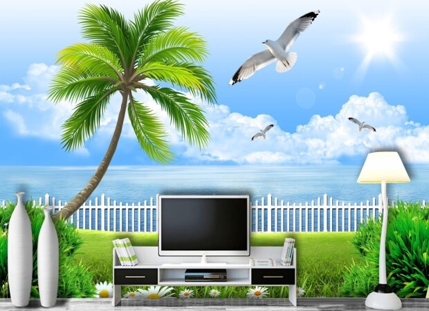 Чайка над пальмой