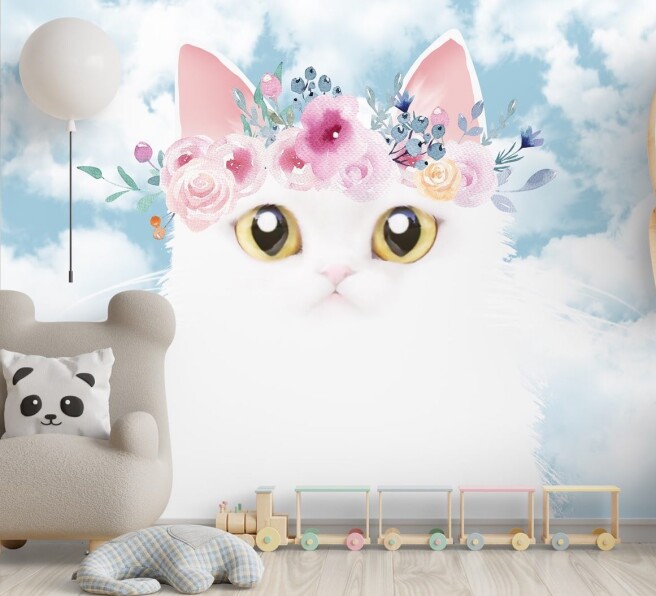 Фотообои котик в веночке