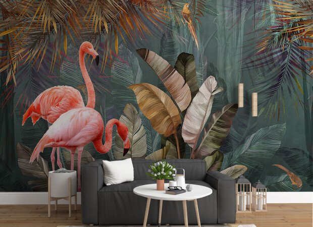 Фламинго под пальмой