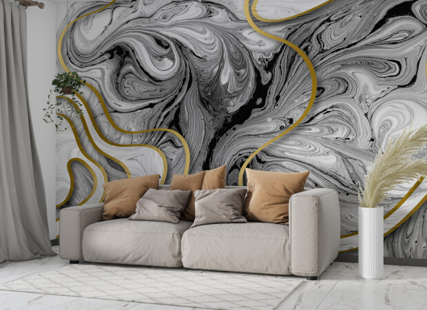 чорно-белый флюид с золотоыми линиями