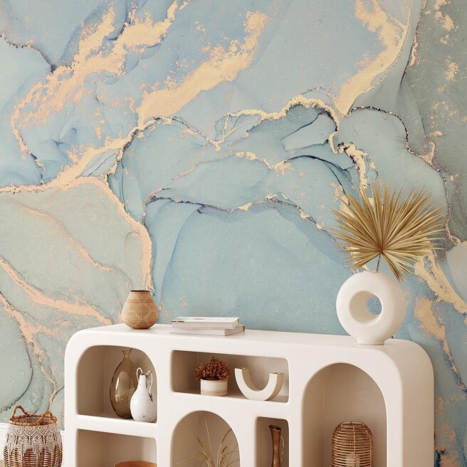 Фотообои зелено-голубой флюид