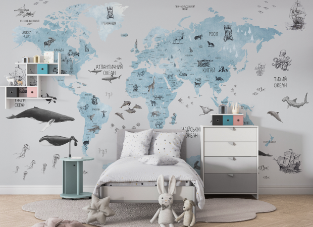 детская карта в нежно-голубом на украинском