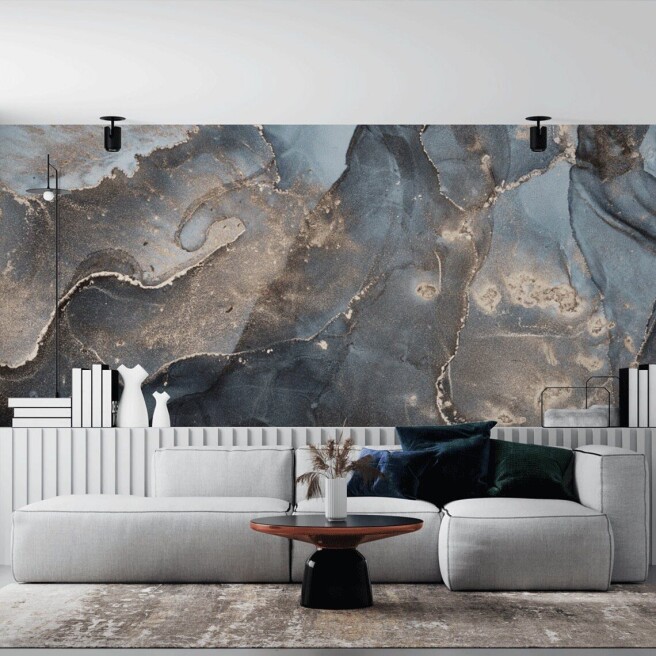 Фотообои синий флюид с мелким вкраплением золота