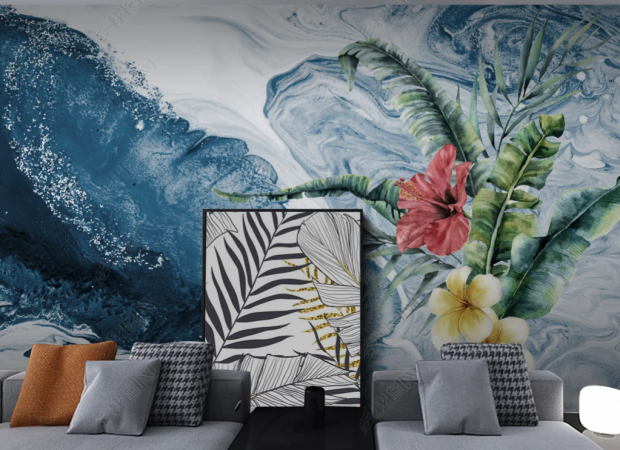 тропический цветок на синем фоне