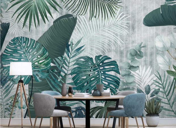 листья монстера с обойным фоном