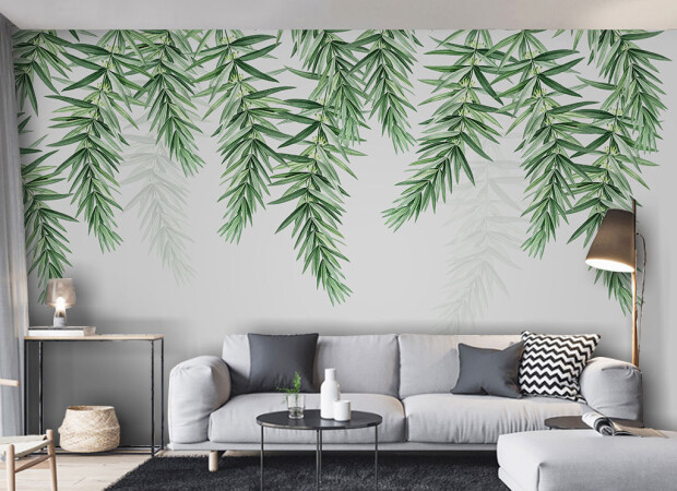 Листья ивы на сером фоне