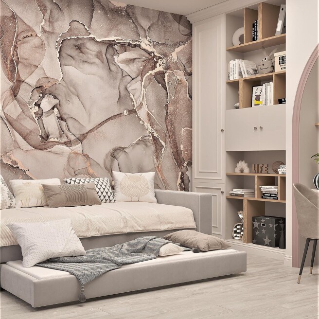 Фотообои флюид с краплением розового золота