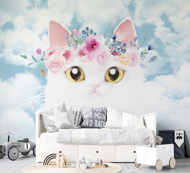 Фотообои котик в веночке