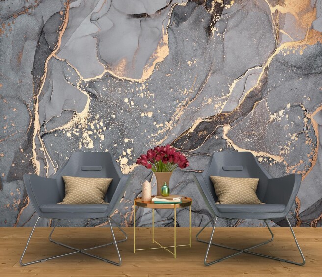 Фотообои серый флюид с золотом