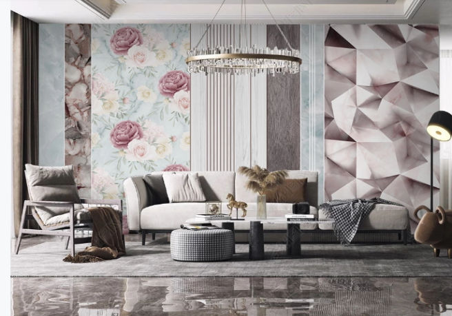 Фотообои пионы, розы и 3d орнамент
