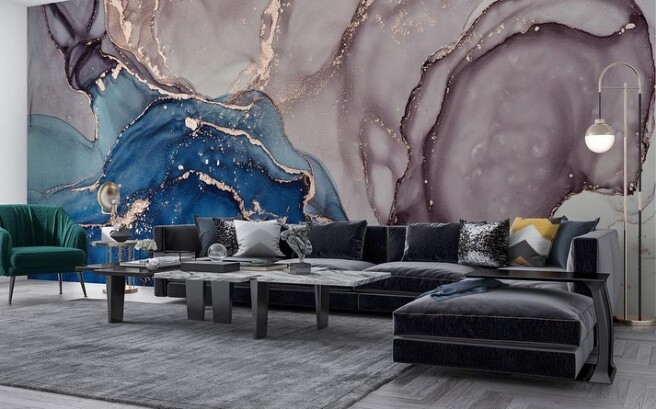 Фотообои синий флюид с фиолетовым