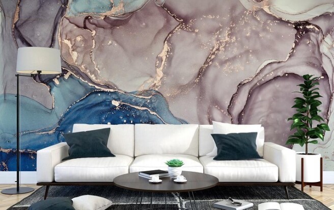 Фотообои синий флюид с фиолетовым