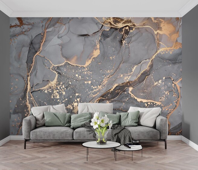 Фотообои серый флюид с золотом