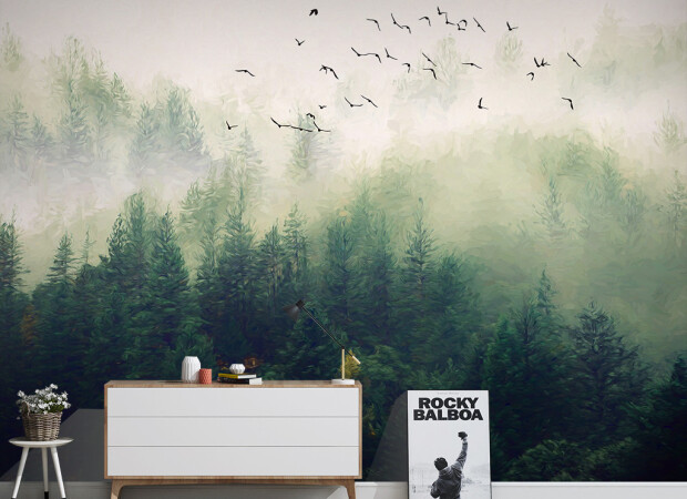 Птицы над хвойным лесом