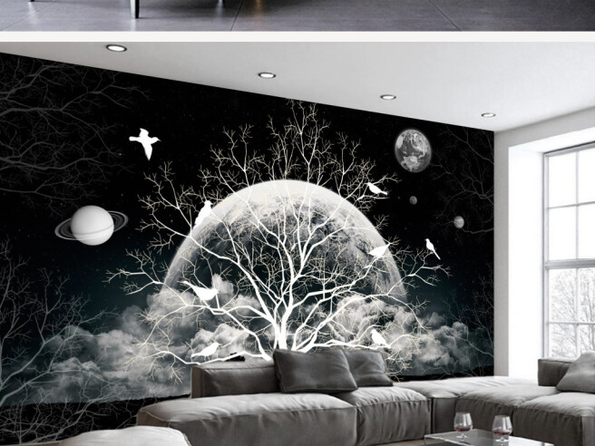 Фотообои Белое дерево ночью