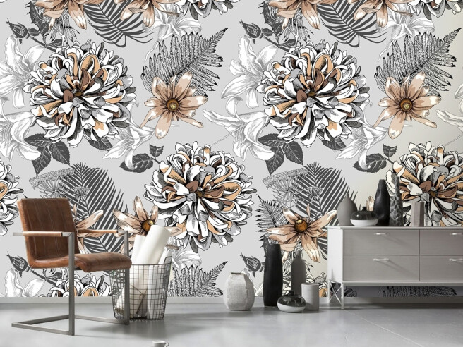 Фотообои Черно-золотыые цветы