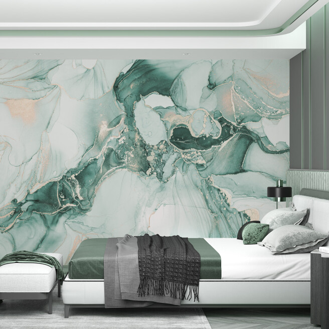 Фотообои светло-зеленый флюид  с золотом