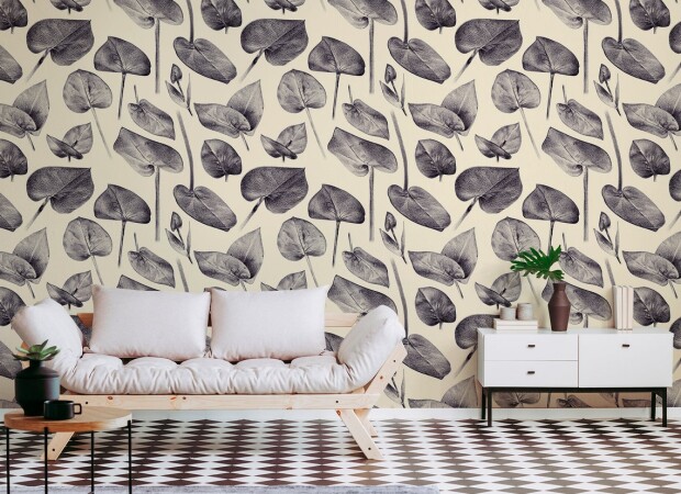 коричневые цветы на бежевом фоне