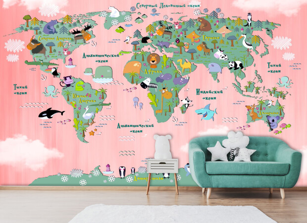 Карта со зверями в розовых цветах