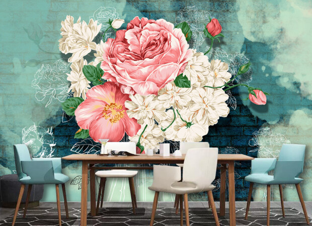 Букет цветов на синем фоне