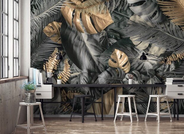 огромные тропические листья на всю стену