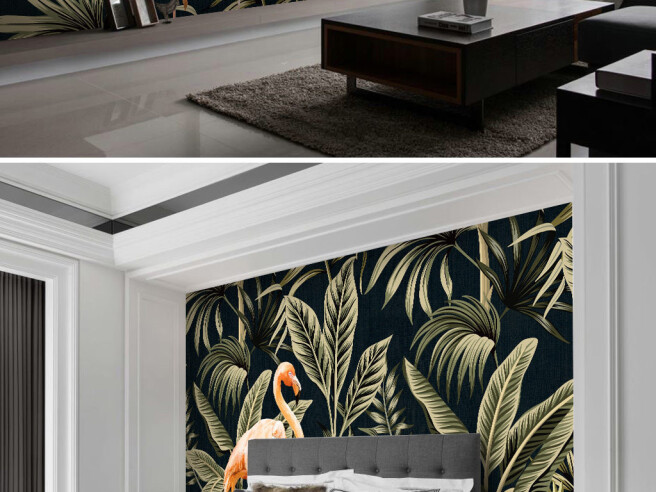 Фотообои Фламинго и золотые листья