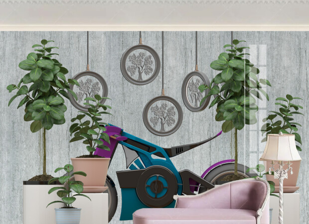 Деревья в кругах над мотоциклом