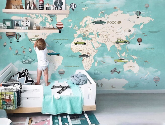 Фотообои Голубая карта с автомобилями