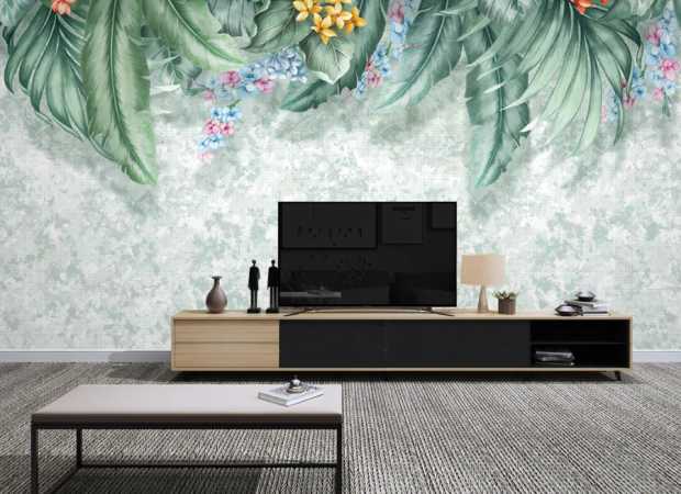 цветы в тропических листьях